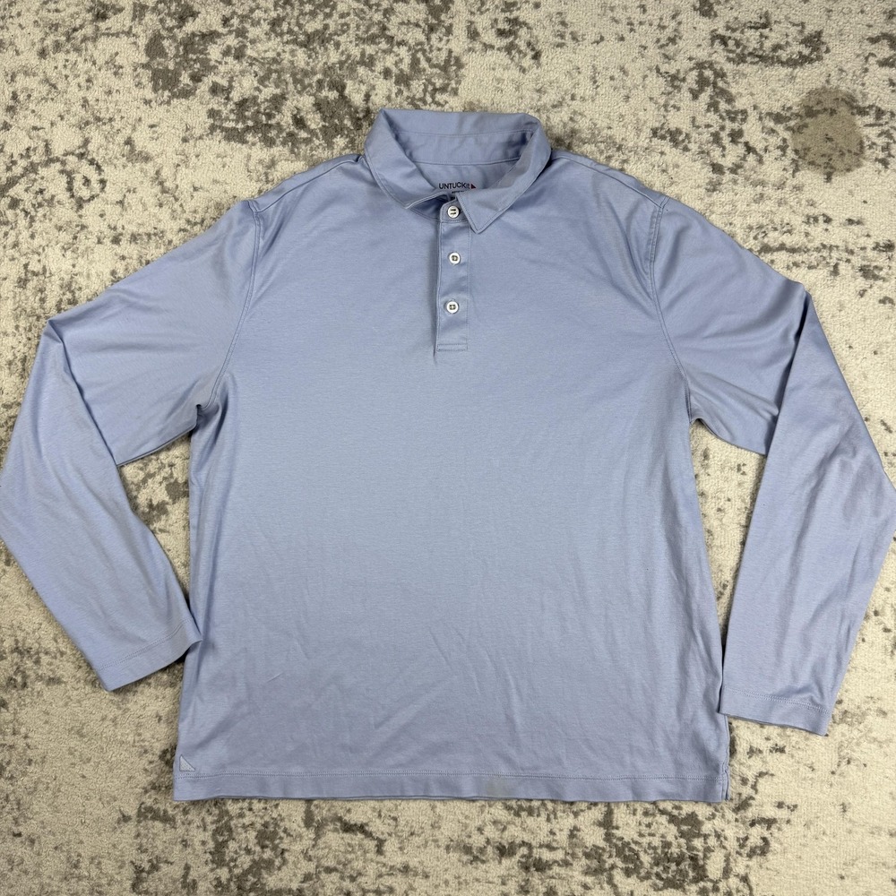 UNTUCKit Shirt Mens Medium Blue Long Sleeve Damaschino Cotton Jersey Polo